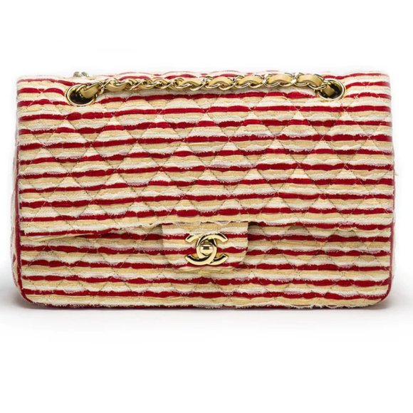 Chanel Classic 2005 Vintage Striped Double Flap Bag, Size M - Red/Beige - Picture 1 of 15